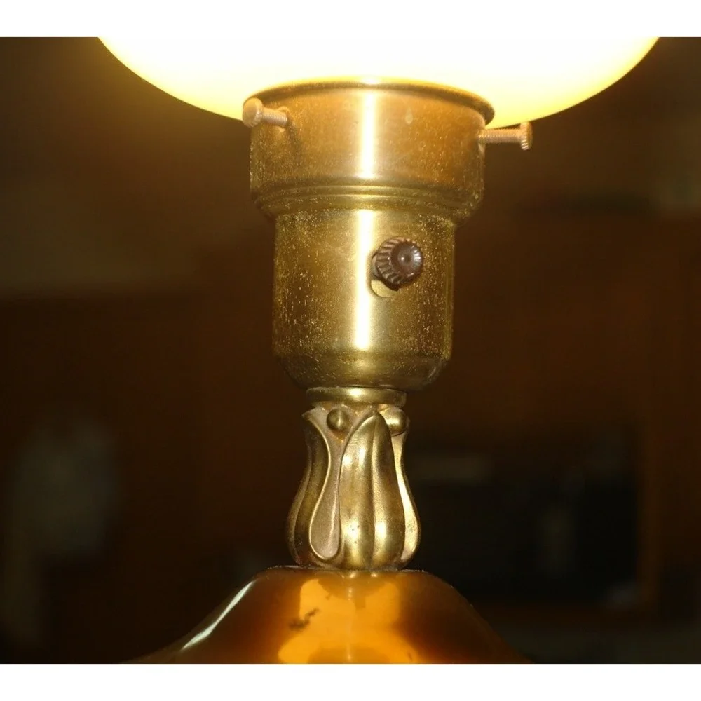 Vintage Brass Table Lamp with White Milk Shade Globe